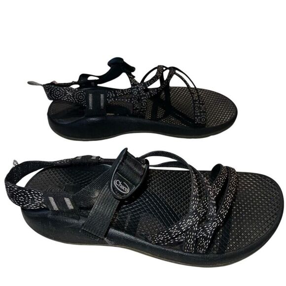Chaco ZX3 Womens Size 9 Black White Three Strap Classic Toe Loop Sport Sandals - Picture 4 of 11